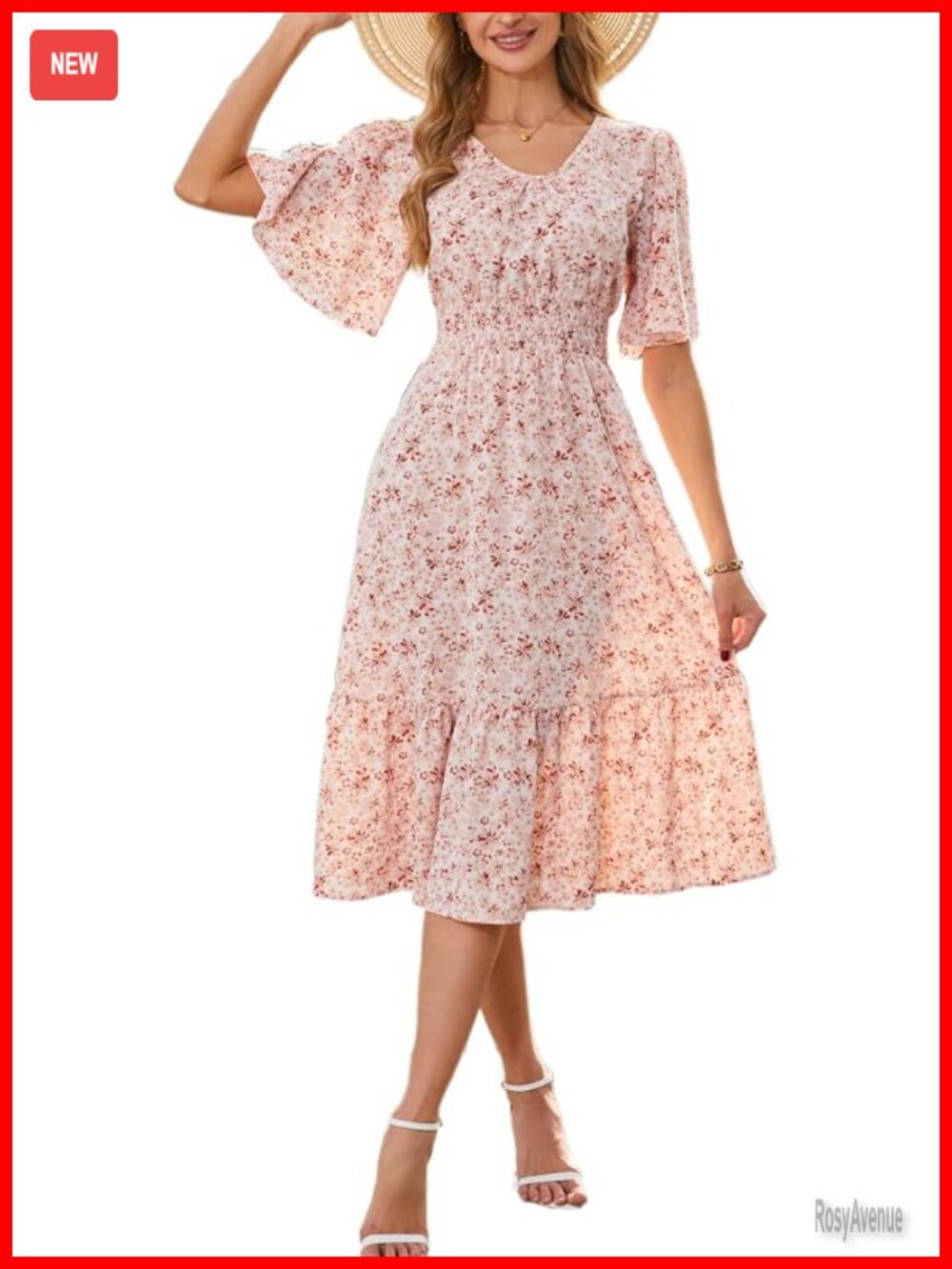 Women's Modest Midi Summer Dresses Smocked Floral Wedding Guest Dress Short
